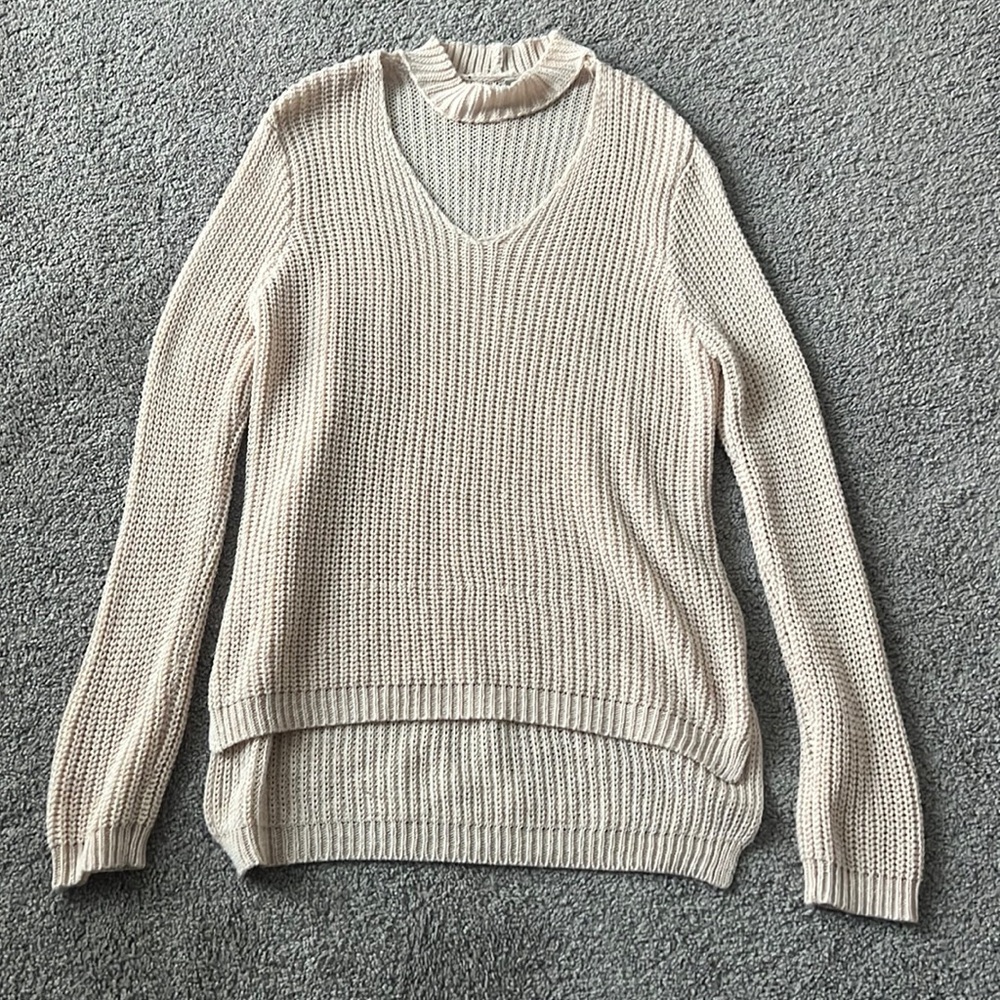 Boutique Cream Sweater with Neck Detail - Size Large